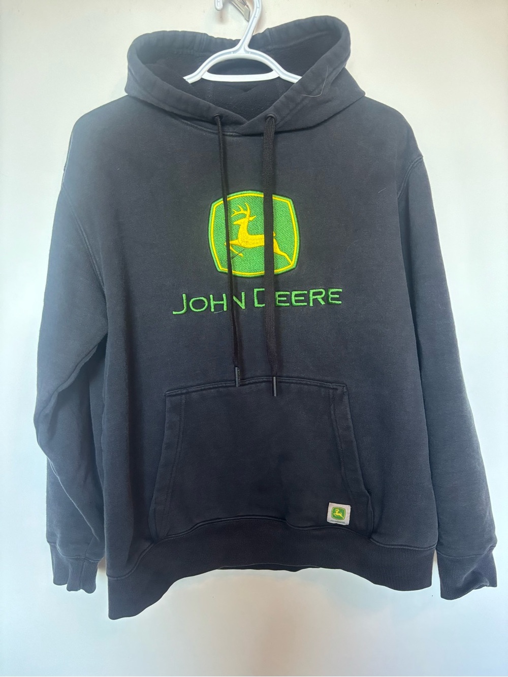 John Deere Black Pullover Hoodie with Green and Yellow Logo